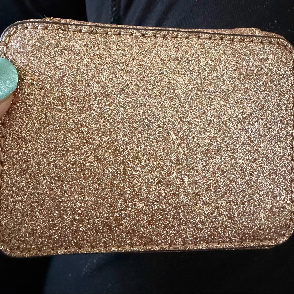 Michael Kors Shimmering Glitter Gold travel pill medication or jewelry case NEW!